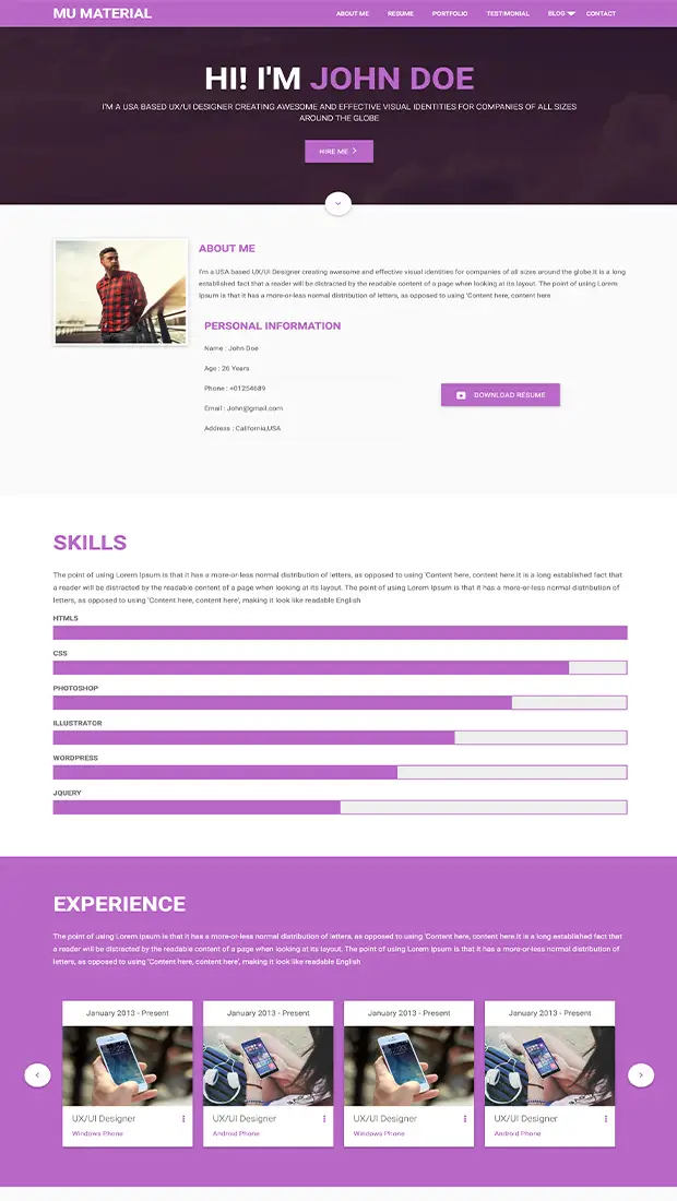 free resume web template