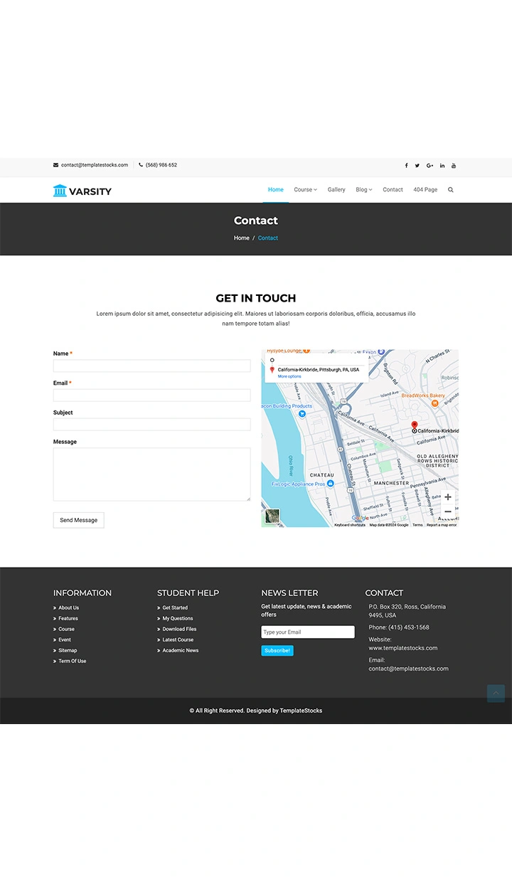 free contact page website template