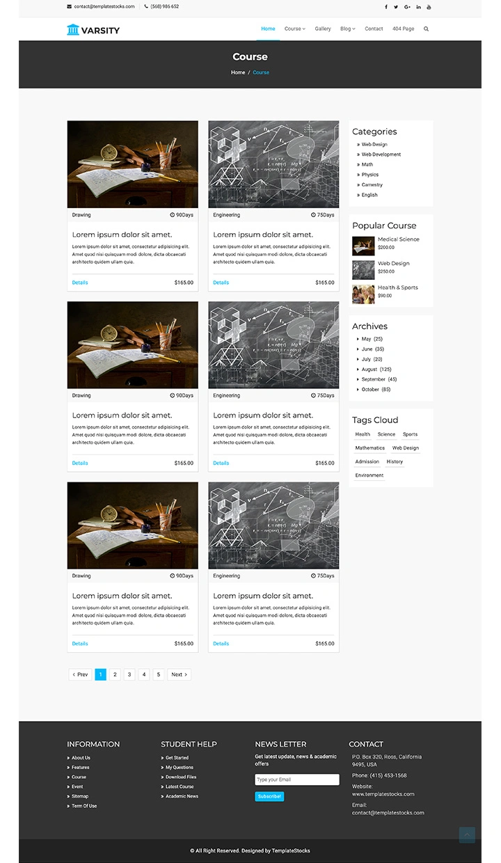 free course listing web template