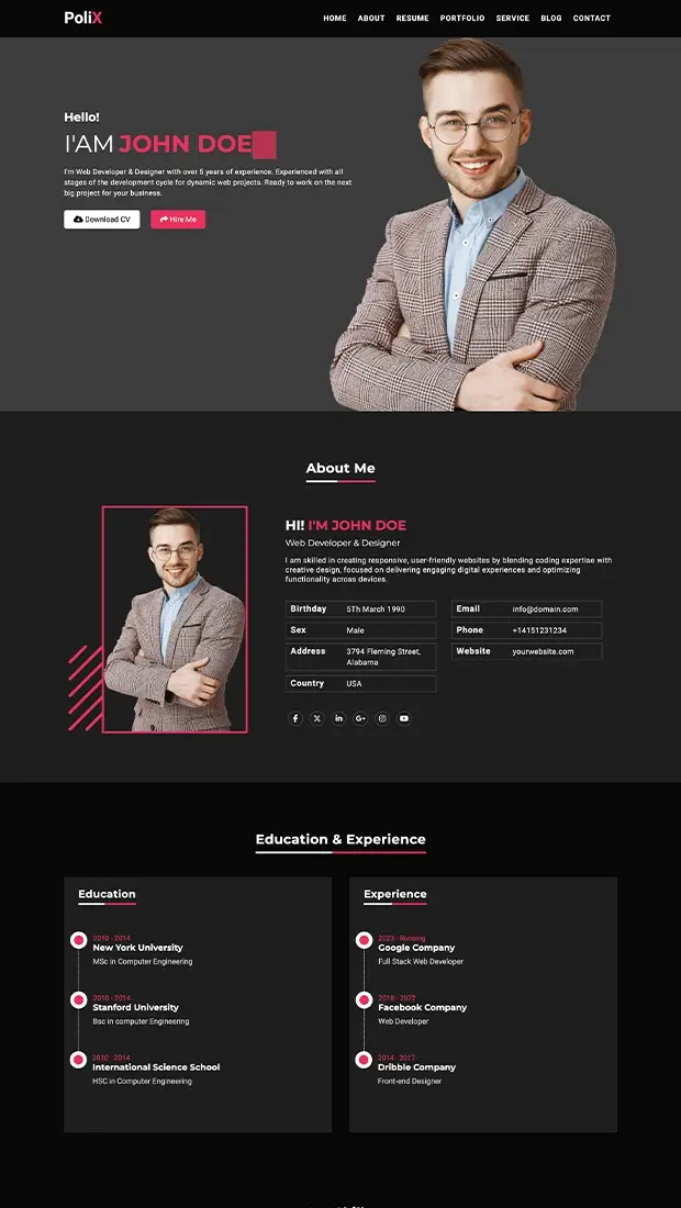 personal portfolio website template