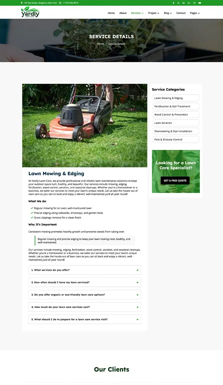 service detail lawn care company web template