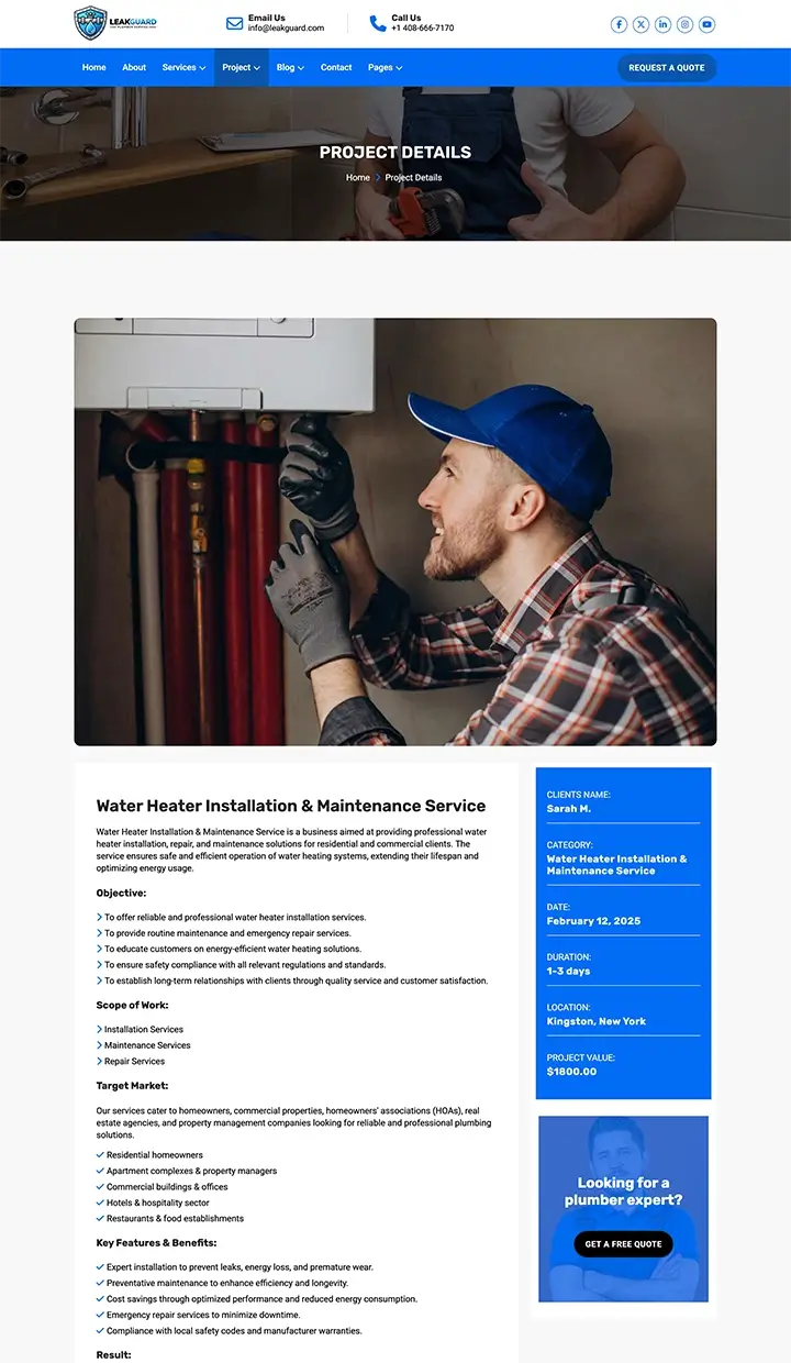 Free plumbing website template