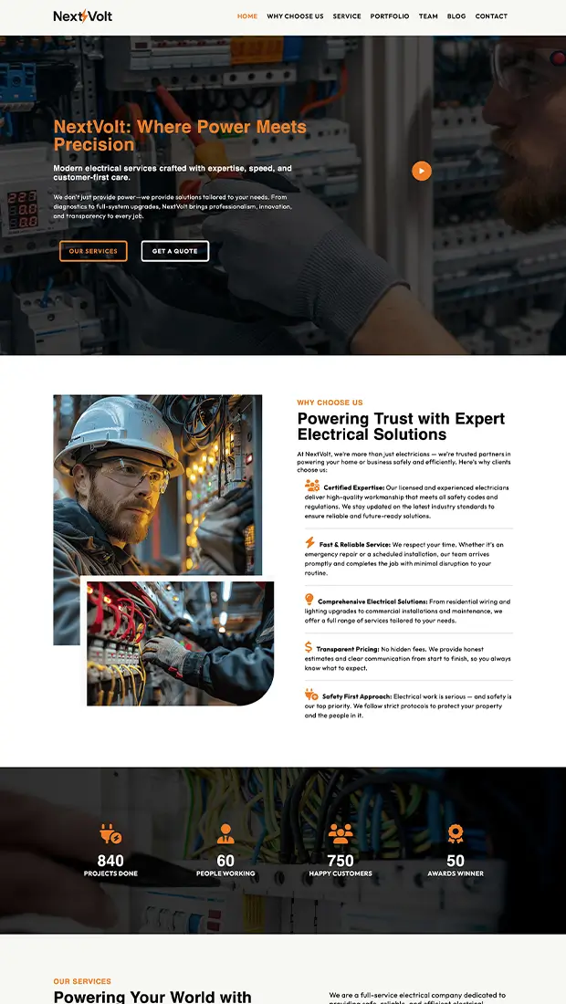 NextVolt Free electrician Web Template