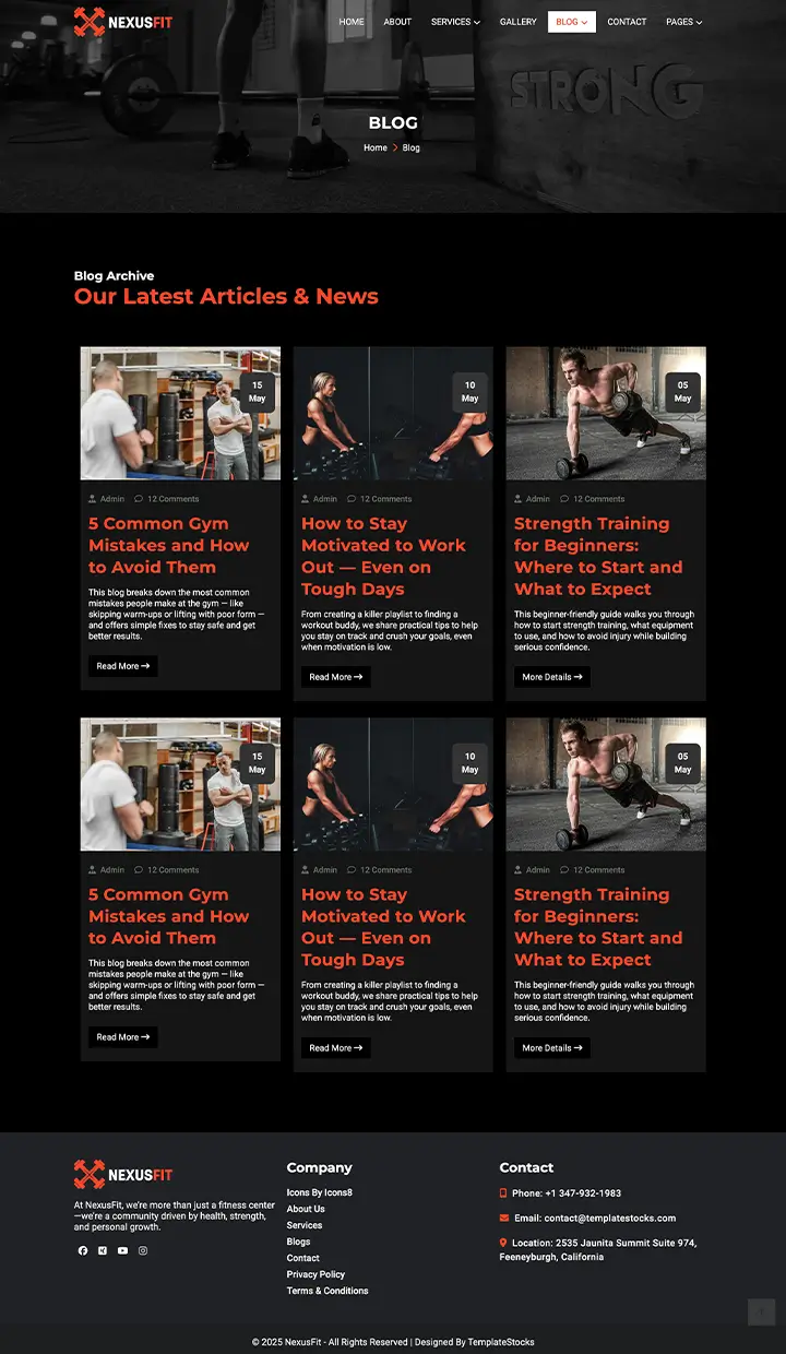 sports club website template