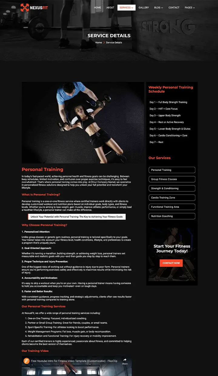 fitness web template