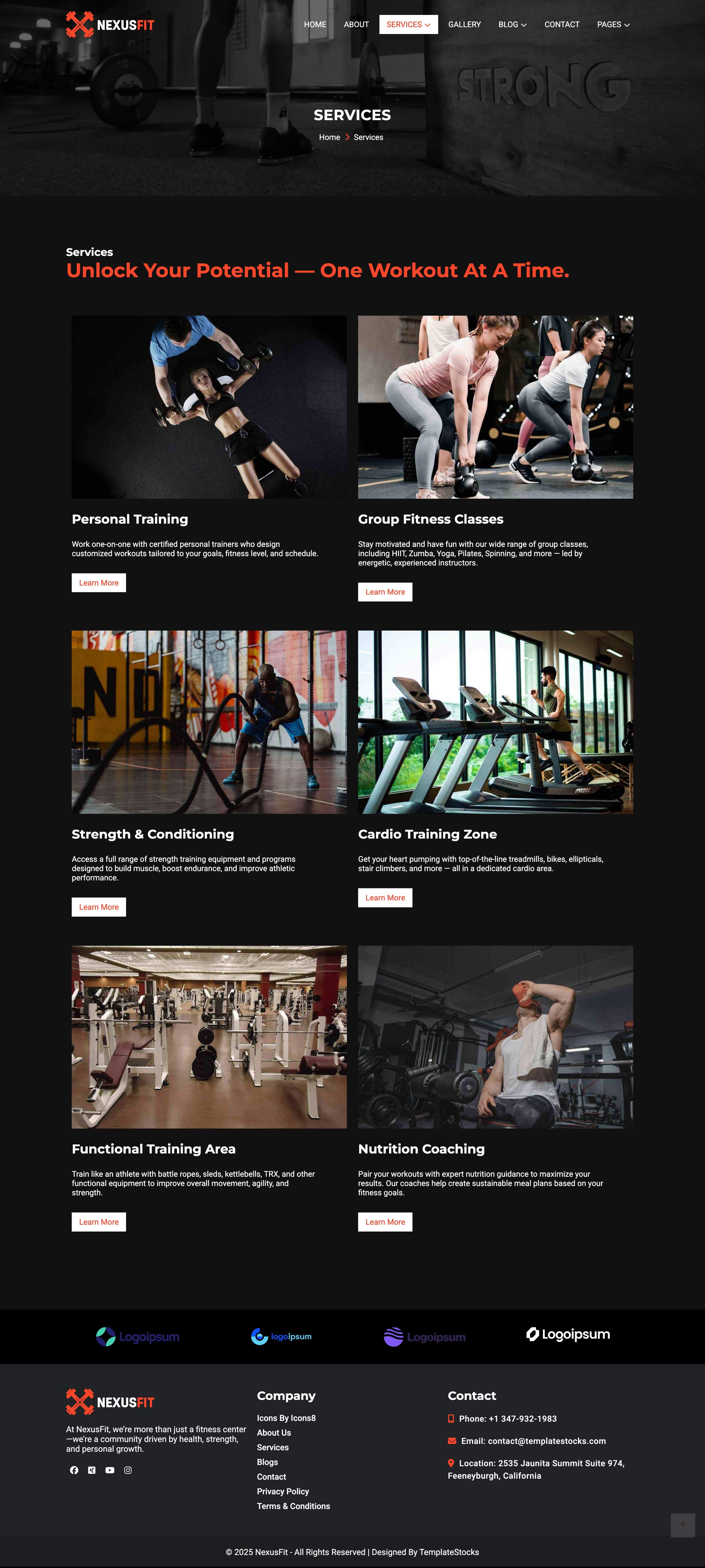 free gym website template